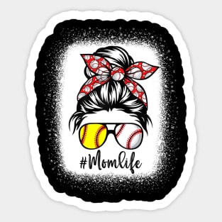 Mom Life Softball Baseball Mother's Day Messy Bun Shirt Sticker